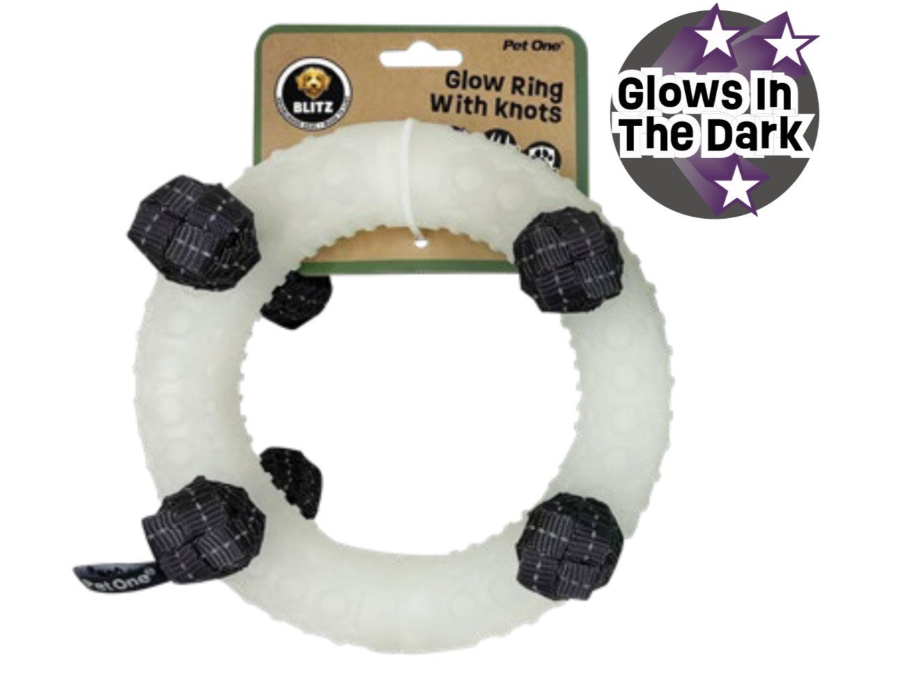 DOG TOY BLITZ GLOW IN THE DARK RING W KNOTS GREY (XLARGE)
