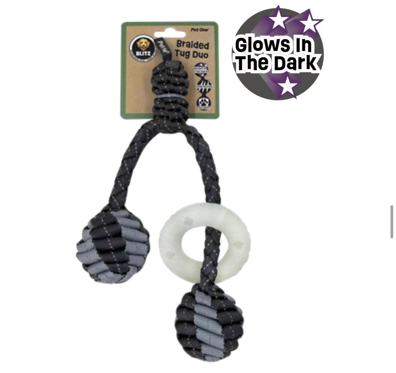 BLITZ BRAIDED TUG DUO  W GLOW IN THE DARK RING GREY