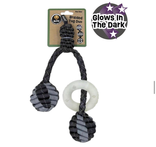 BLITZ BRAIDED TUG DUO  W GLOW IN THE DARK RING GREY